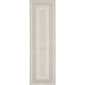 Ivory Bordered Polyester Modern Soft Bedroom, LivingRoom Rug - 69 X 229cm (Runner)