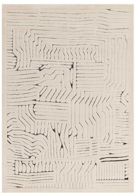 Ivory Charcoal Abstract Modern Easy To Clean Rug For Living Room Bedroom & Dining Room200cm X
