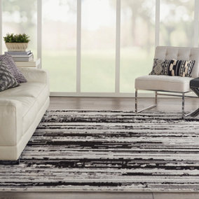 Ivory Charcoal Modern Abstract Easy To Clean Rug For Living Room Bedroom & Dining Room-239cm X 300cm