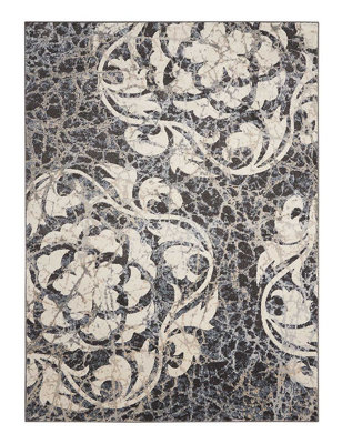 Ivory Charcoal Rug, Stain-Resistant Floral Rug with 10mm Thick, Luxurious Rug for Bedroom, & Dining Room-239cm X 320cm