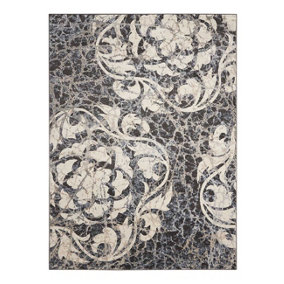 Ivory Charcoal Rug, Stain-Resistant Floral Rug with 10mm Thick, Luxurious Rug for Bedroom, & Dining Room-239cm X 320cm