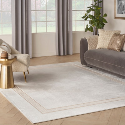 Ivory Cream Bordered-Plain Polyester Modern Soft  Bedroom, LivingRoom Rug - 239cm X 300cm