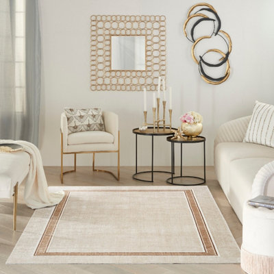 Ivory Cream Bordered-Plain Polyester Modern Soft  Bedroom, LivingRoom Rug - 69 X 229cm (Runner)