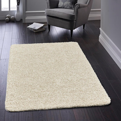 Ivory/Cream Plain Modern , Plain , Shaggy Anti-slip Rug Easy to clean Dining Room-100cm X 100cm