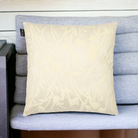 Ivory Floral Embossed Filled Decorative Throw Cushion - 45 x 45cm