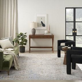 Ivory Floral Kilim Bordered Traditional Rug For Dining Room Bedroom & Living Room-160cm X 229cm