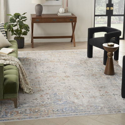 Ivory Floral Kilim Bordered Traditional Rug For Dining Room Bedroom & Living Room-160cm X 229cm