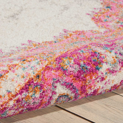 Ivory Fuschia Rug, Stain-Resistant Floral Rug, Luxurious Traditional ...