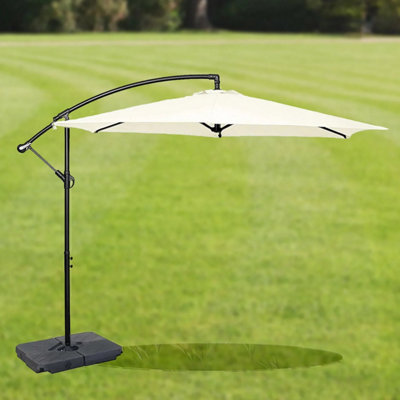 Ivory GardenCo 3m Cantilever Banana Hanging Parasol with Crank Handle Cover & Base - Cream/White