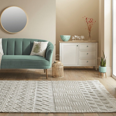 Ivory Geometric Kilim Luxurious Modern Easy to clean Rug for Dining Room Bed Room and Living Room-160cm X 220cm