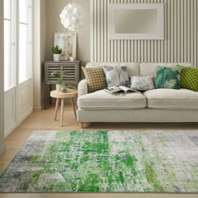 Ivory Green Abstract Polyester Modern Soft Bedroom, LivingRoom  Rug - 160cm X 230cm