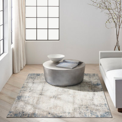 Ivory Grey Abstract Abstract Pattern Bedroom & Living Room Rug -122cm X 183cm