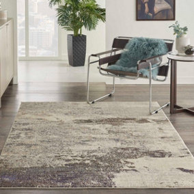 Ivory Grey Abstract Graphics Modern Rug for Living Room Bedroom and Dining Room-122cm (Circle)