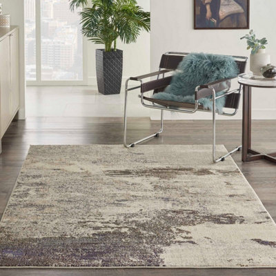 Ivory Grey Abstract Graphics Modern Rug for Living Room Bedroom and ...