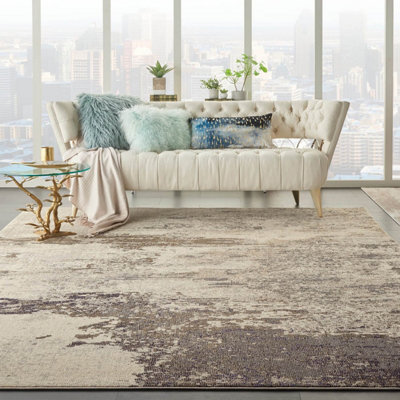 Ivory Grey Abstract Graphics Modern Rug for Living Room Bedroom and Dining Room-274cm X 366cm