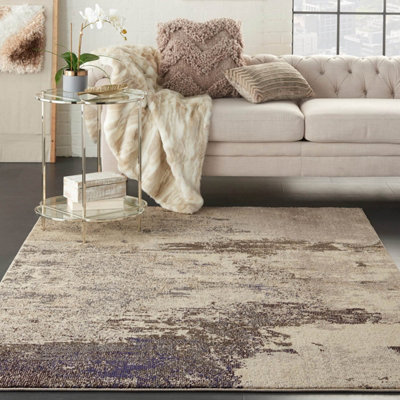 Ivory Grey Abstract Graphics Modern Rug for Living Room Bedroom and Dining Room-305cm X 427cm