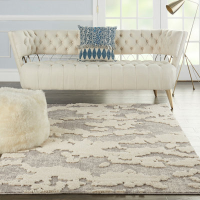 Ivory Grey Abstract Modern Easy to clean Rug for Bedroom & Living Room-66 X 229cm (Runner)