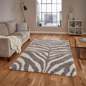 Ivory/Grey Abstract Modern Easy to Clean Rug for Living Room Bedroom and Dining Room-120cm X 170cm