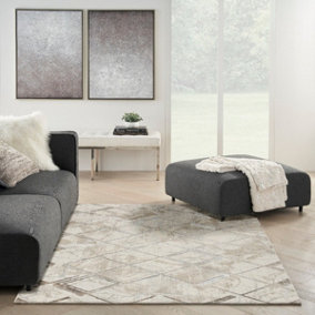 Ivory Grey Abstract Modern Geometric Rug Easy to clean Living Room and Bedroom-69 X 229cmcm (Runner)