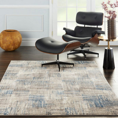 Ivory Grey Blue Abstarct Modern Rug Easy to clean Living Room Bedroom and Dining Room-160cm X 221cm