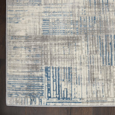 Ivory Grey Blue Abstarct Modern Rug Easy to clean Living Room Bedroom and Dining Room-160cm X 221cm