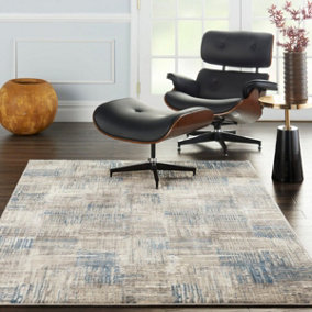Ivory Grey Blue Abstarct Modern Rug Easy to clean Living Room Bedroom and Dining Room-244cm X 305cm