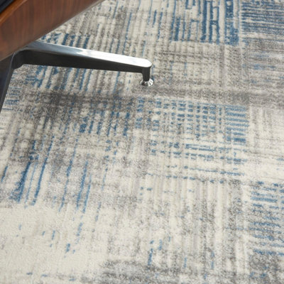 Ivory Grey Blue Abstarct Modern Rug Easy to clean Living Room Bedroom and Dining Room-69 X 221cm (Runner)
