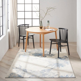Ivory Grey Blue Abstract Modern Floral Rug Easy to clean Living Room Bedroom and Dining Room -160cm X 221cm