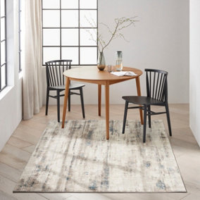 Ivory Grey Blue Abstract Pattern Bedroom & Living Room Rug -122cm X 183cm