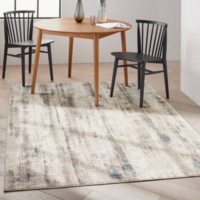 Ivory Grey Blue Abstract Pattern Bedroom & Living Room Rug -122cm X 183cm