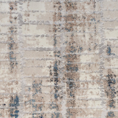 Ivory Grey Blue Abstract Pattern Bedroom & Living Room Rug -160cm X 221cm