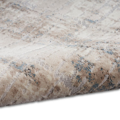 Ivory Grey Blue Abstract Pattern Bedroom & Living Room Rug -160cm X 221cm