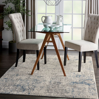 Ivory Grey Blue Modern Abstract Luxurious Jute Latex Backing Rug for Living Room Bedroom and Dining Room-160cm X 221cm