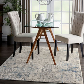 Ivory Grey Blue Modern Abstract Luxurious Jute Latex Backing Rug for Living Room Bedroom and Dining Room-66 X 230cm (Runner)