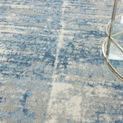 Ivory Grey Blue Modern Easy to Clean Abstract Rug For Dining Room Bedroom Living Room -69 X 221cm (Runner)