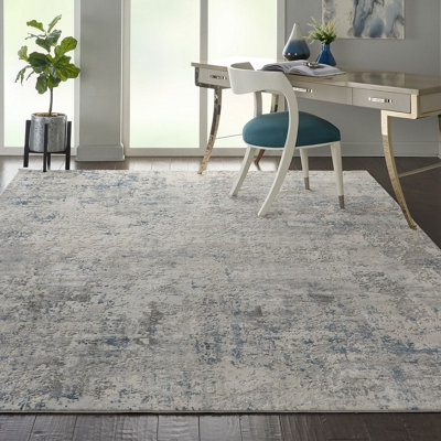 Ivory Grey Blue Rug, 10mm Thickness Stain-Resistant Rug, Luxurious Modern Abstract Rug for Dining Room-160cm X 221cm