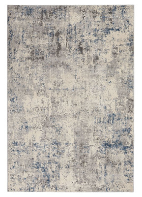 Ivory Grey Blue Rug, 10mm Thickness Stain-Resistant Rug, Luxurious Modern Abstract Rug for Dining Room-282cm X 389cm