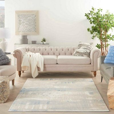 Ivory Grey Blue Shaggy Handmade Luxurious Sparkle Rug Easy to clean ...