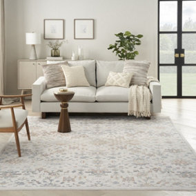 Ivory Grey Floral Kilim Bordered Traditional Rug For Dining Room Bedroom & Living Room-160cm X 229cm