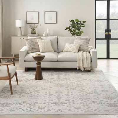 Ivory Grey Floral Kilim Bordered Traditional Rug For Dining Room ...