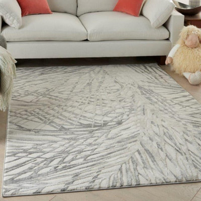 Ivory Grey Luxurious Modern Abstract Easy to clean Rug for Dining Room ...