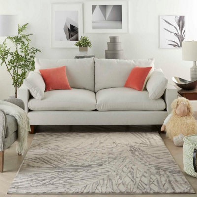 Ivory Grey Luxurious Modern Abstract Easy to clean Rug for Dining Room Bed Room and Living Room-66 X 230cm (Runner)