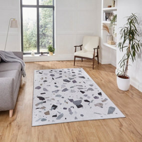 Ivory Grey Modern Abstract Rug Easy to clean Living Room Bedroom and Dining Room-120cm X 170cm