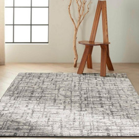 Ivory Grey Modern Easy to Clean Abstract Rug For Bedroom Dining Room And Living Room-69 X 221cm (Runner)