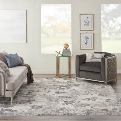 Ivory Grey Modern Floral Optical 3D Living Room Bedroom & Dining Room Rug-160cm X 221cm