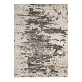 Ivory/Grey Rug, Anti-Shed Abstract Rug with 10mm Thick, Modern Luxurious Rug for Bedroom, & Living Room-160cm X 221cm