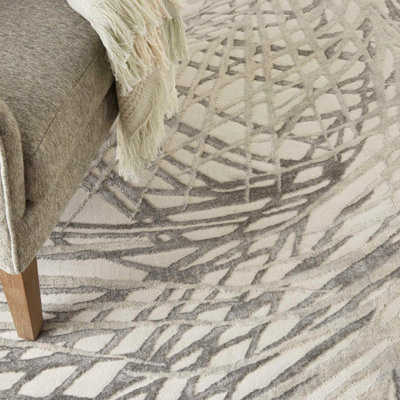 Ivory Grey Rug, Anti-Shed Abstract Rug with 10mm Thickness, Luxurious Rug for Bedroom, & Dining Room-120cm X 180cm