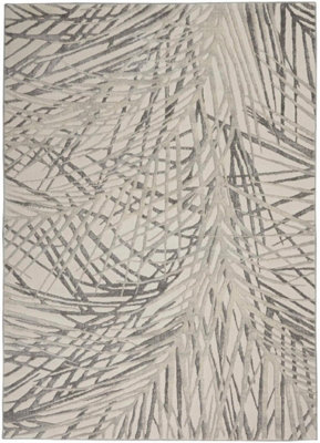 Ivory Grey Rug, Anti-Shed Abstract Rug with 10mm Thickness, Luxurious Rug for Bedroom, & Dining Room-66cm X 230cm (Runner)