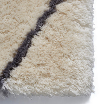 Ivory/Grey Shaggy Handmade Luxurious Modern Easy to clean Rug for Dining Room Bed Room and Living Room-120cm X 170cm