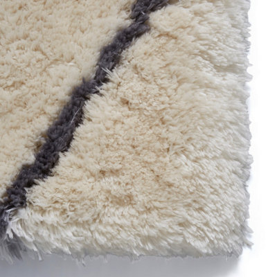 Ivory/Grey Shaggy Handmade Luxurious Modern Easy to clean Rug for Dining Room Bed Room and Living Room-150cm X 230cm